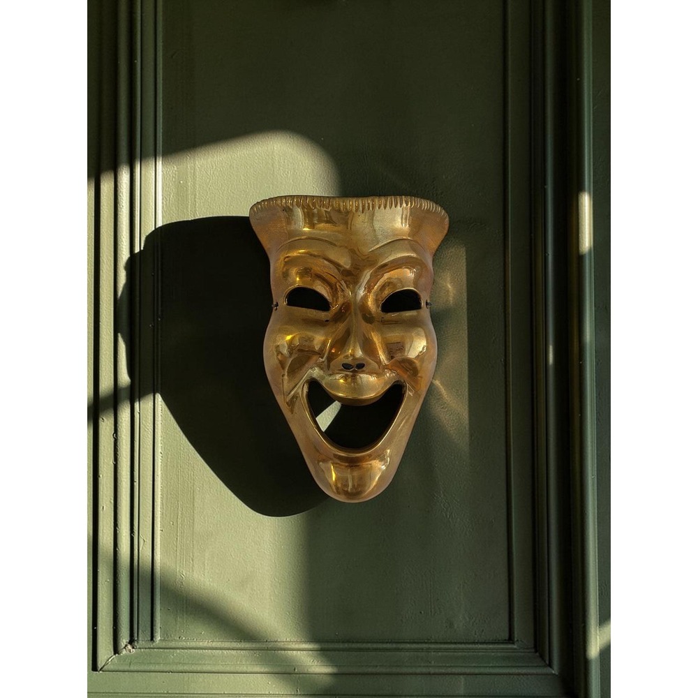 Vintage Brass Theater Mask - Comedy Masquerade Mask - Drama Wall Art